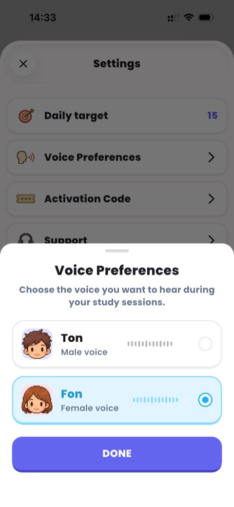 Voice preferences, choosing between a male and a female native speaker
